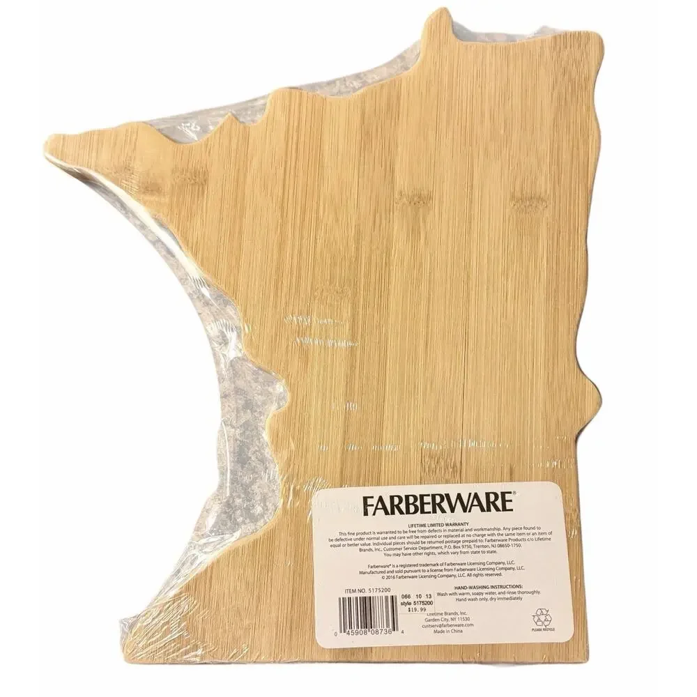 New Farberware State of Minnesota Shape Bamboo Cutting Board Kitchen Decor